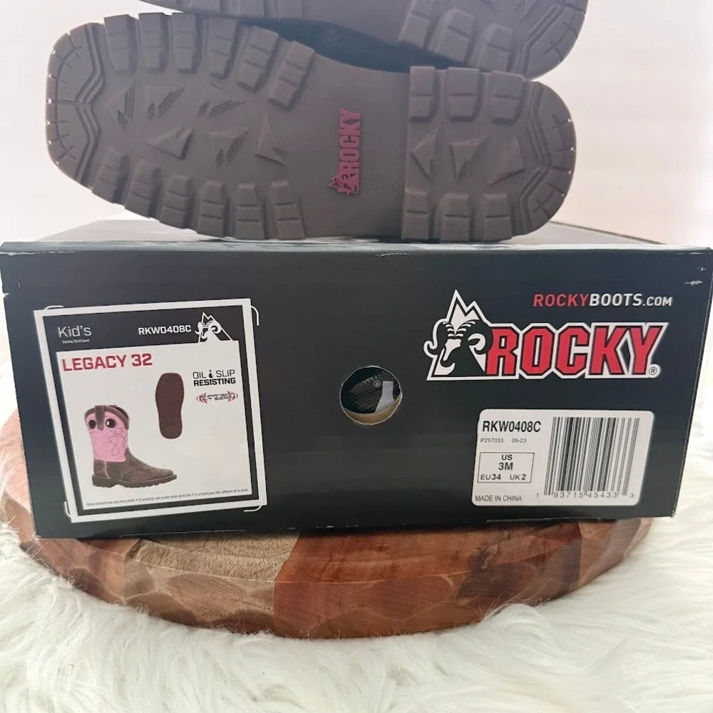 Rocky Legacy 32 Kids Western Boots Brown Pink Lavender Square Toe RKW0408C 3M